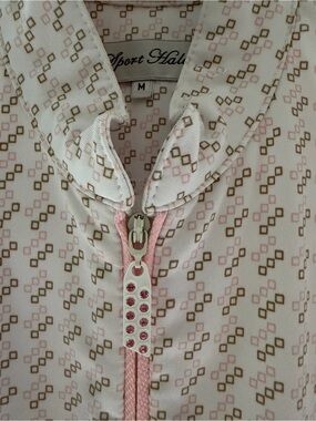 Sport Haley Pink Patterned Sleeveless Zip-Up Golf Polo
